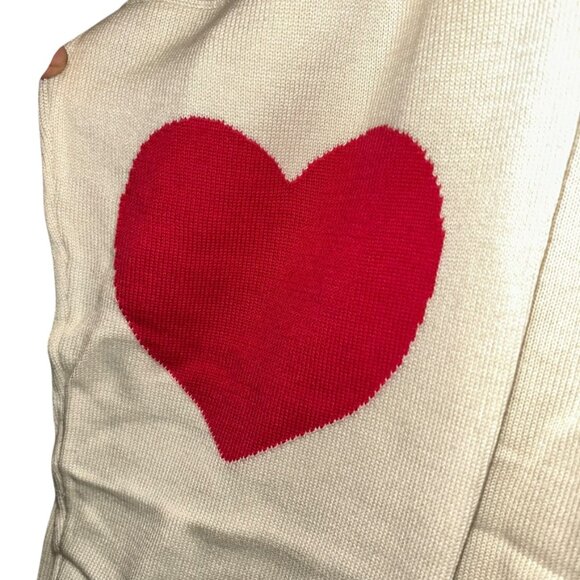 Studio Park NEW cream red heart elbow intarsia knit patches v neck sweater 2X - Picture 4 of 4